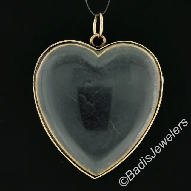Antique Victorian 14k Yellow Gold Glass Picture Heart Large Locket Pendant