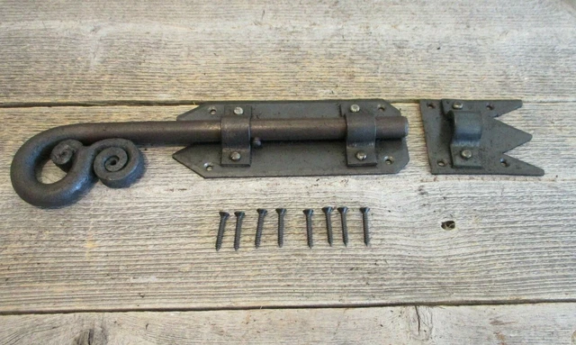 Large Iron Latch And Bolt Sliding Door Lock Barn Cabinet Drawer Hand Forged Bolt