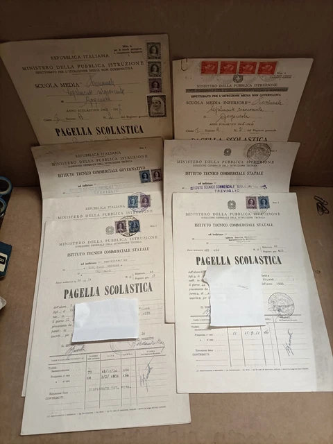 Lotto di 7 Pagelle Anni 50