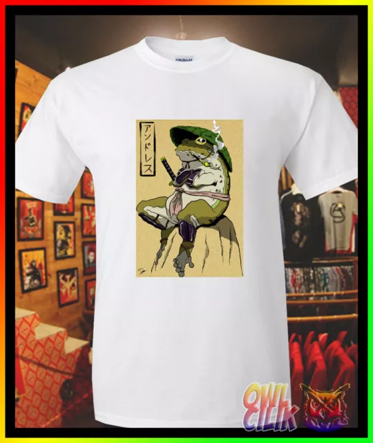 New Funny Japanese Frog Samurai Men's T-Shirt Size S-5XL