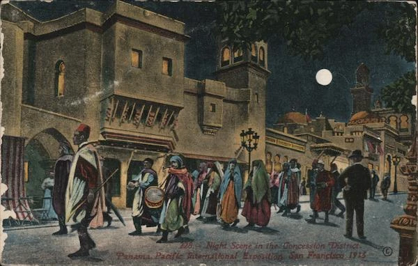 1915 PPIE San Francisco,CA Night Scene in the Concession District,Panama Pacific