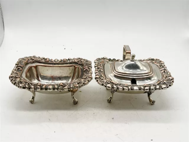 Antique Silver Plate Cruet Set Salt Dish Mustard Pot Bowls Worn Copper