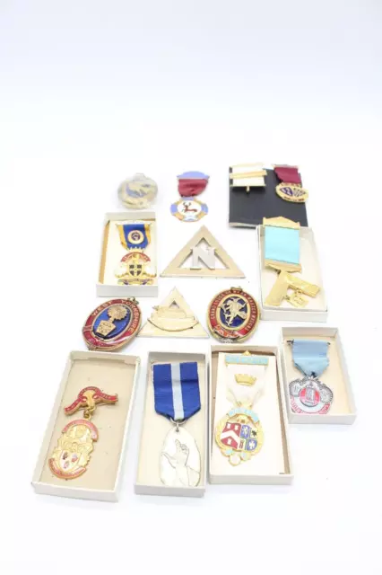 F x13 Vintage Masonic Medals Inc. West Yorkshire, 1955 Stewart, Some Boxed etc