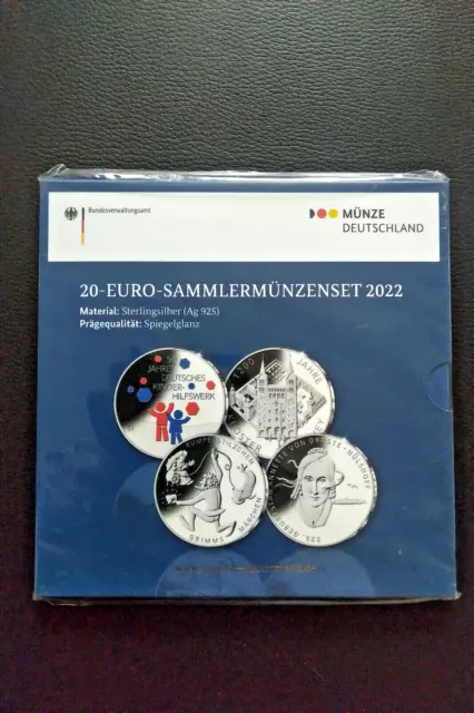 BRD 4 x 20 Euro 2022 Sammelmünzenset 925er Sterlingsilber *spgl.*