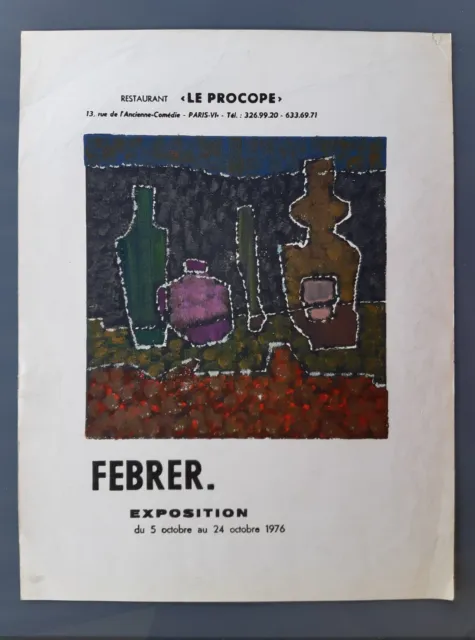 Ancienne affiche PEINTE exposition d'art Frank FEBRER restaurant Le PROCOPE 1976