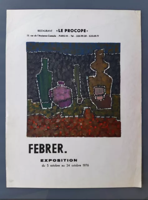 Ancienne affiche PEINTE exposition d'art Frank FEBRER restaurant Le PROCOPE 1976