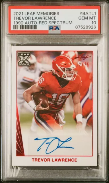 2021 Leaf Memories Trevor Lawrence Red Spectrum Autograph 12/25 RC PSA 10 Pop 1