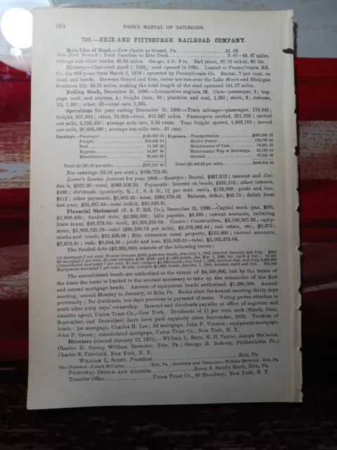 1891 train report ERIE & PITTSBURGH RAILROAD New Castle Girard Pennsylvania