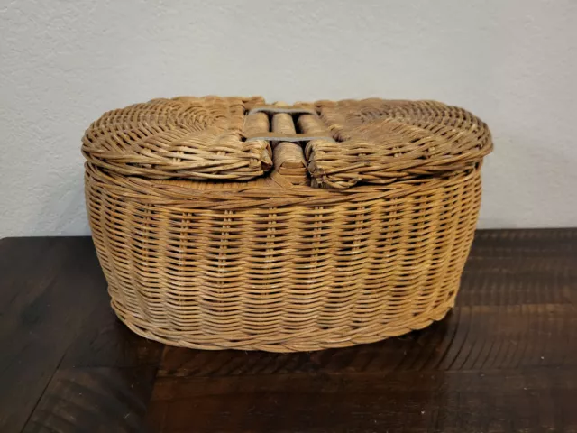 Wicker Woven Double Lid Basket Cottagecore French Country Farmhouse