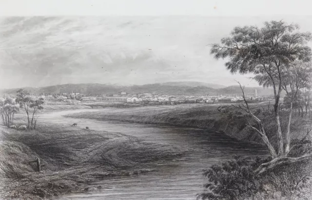 .c1873 ORIGINAL STEEL ENGRAVING “ADELAIDE FROM RIVER TORRENS" FROM J CARR SKETCH