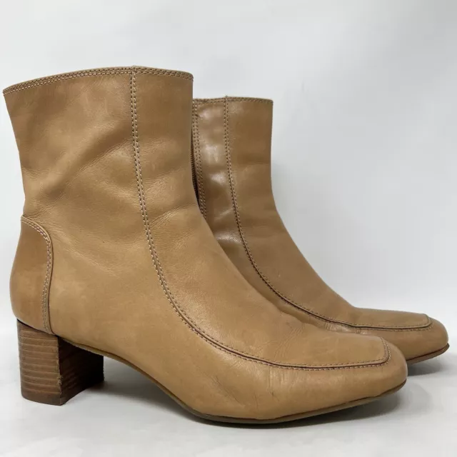 Vintage Nine West Women's Tan Leather Ankle Boots Y2K Square Toe Sz 11 M