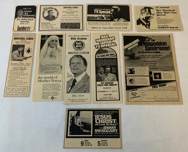 Lotto Di Dieci Religioso TV Ads ~1970-81~ Garner Ted Armstrong, Madre Teresa,