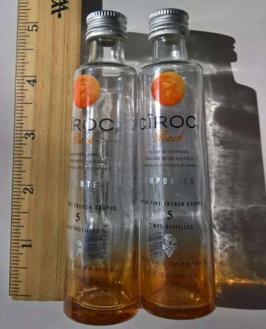 2 EMPTY CIROC Peach Flavor Infused Vodka 50ml Glass Liquor Bottles