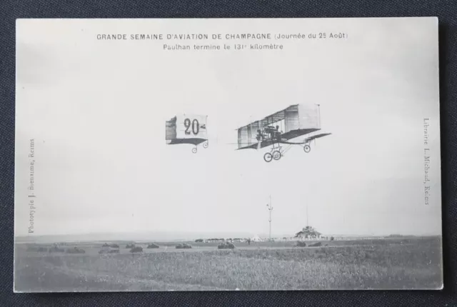 1909 CPA Postcard Great Aviation Week Champagne PAULHAN Airplane