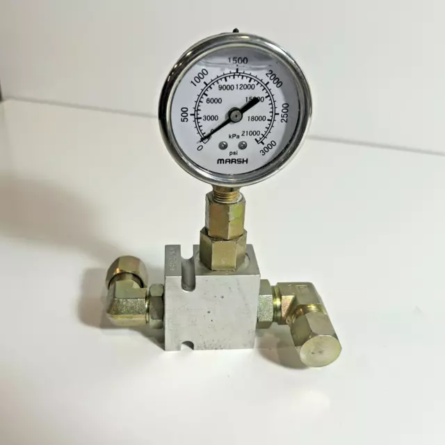 Parker B10-2-A8t Base Cartridge Valve WITH Marsh 3000 psi GAUGE & FITTINGS D371