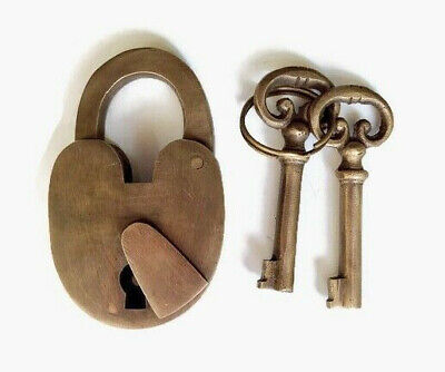 LONG THROW Padlock old Vintage stye lock solid brass skeleton 2 key heavy B
