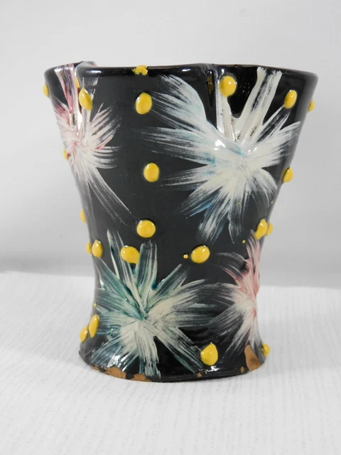 Vase En Terre Cuite émaillée Avec Décor Floral Peint, Signé, Hauteur 21,5 Cm - Occasion