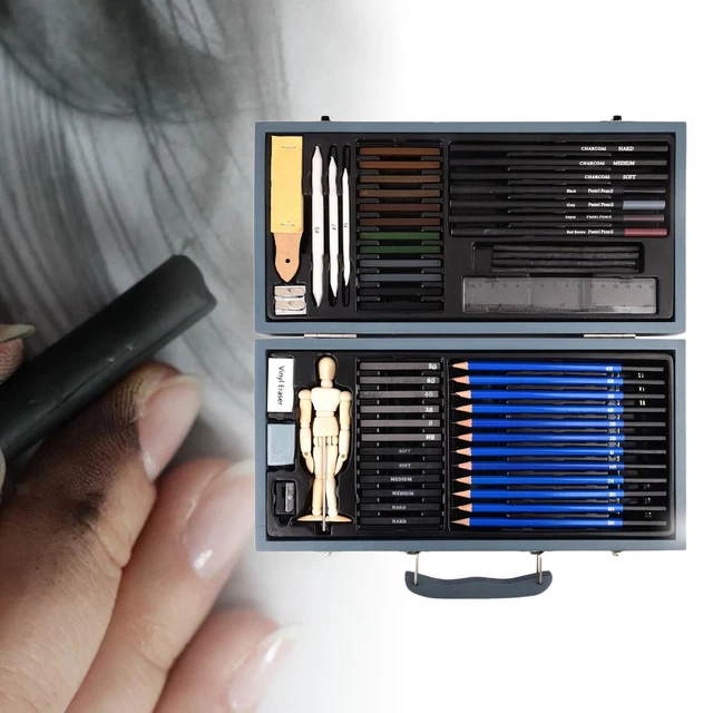 60Pcs Sketching Pencil Set with Wooden Carry Case Art