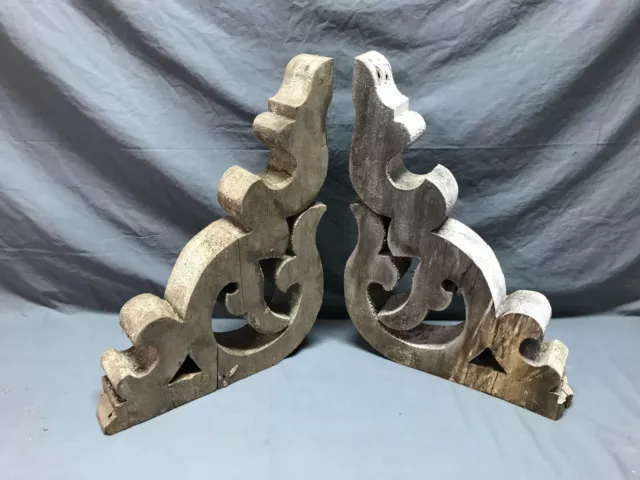 Antique Pair Distressed Roof Brackets 14x18 Shabby Wood VTG Corbels Old 658-24B