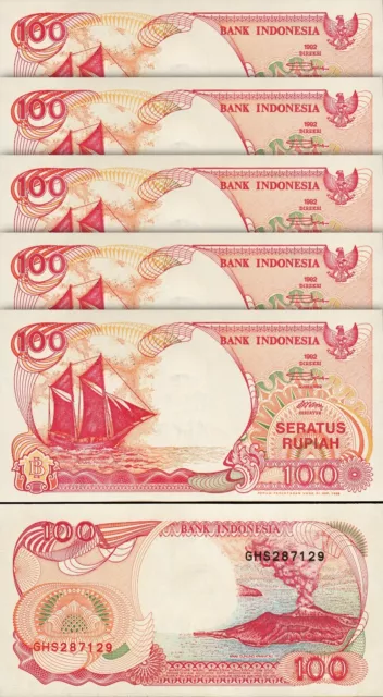 Indonesia 100 Rupiah 1992 1999, UNC, 5 Pcs LOT, Consecutive, P-127g