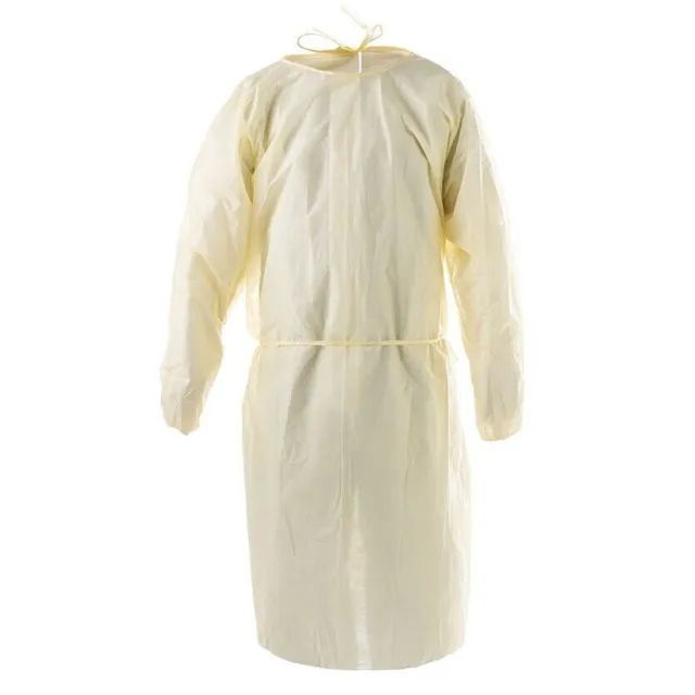 100 Pack Yellow Isolation Gown Size Large SMS 23 gsm