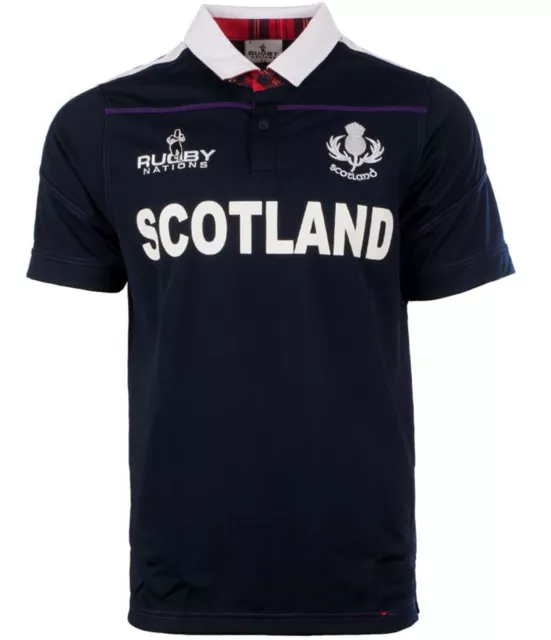 Camicia da rugby uomo Rugby Nations con testo scozzese blu navy taglia large