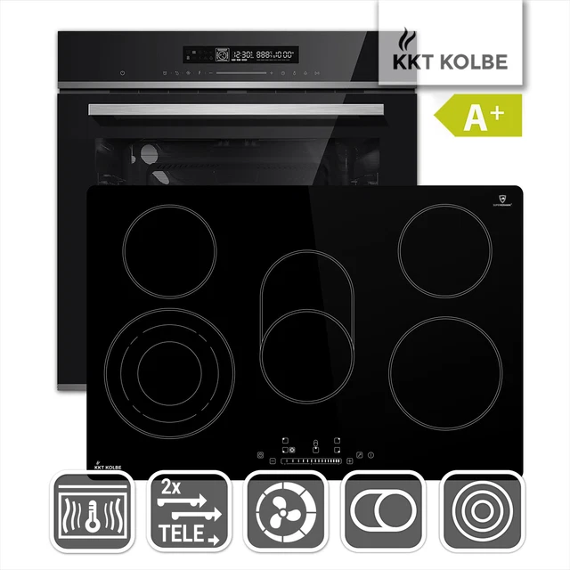Autarkes Herdset: 60cm Einbaubackofen  + 77cm Kochfeld  Katalyse Pizzafunktion
