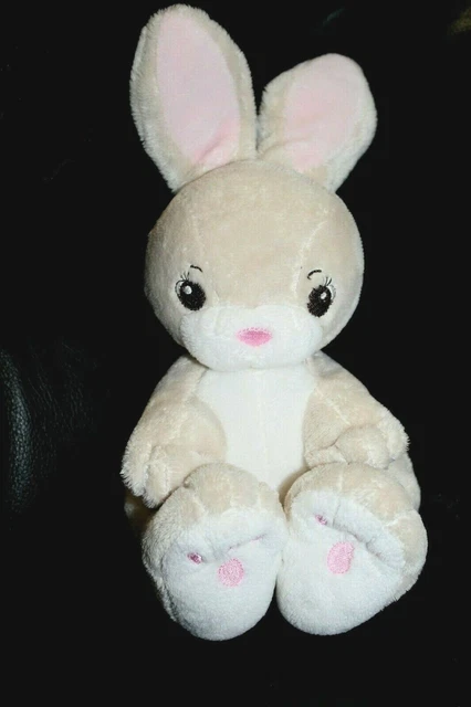 ❤️Doudou peluche lapin assis beige blanc et rose H&M HetM empreintes rose 25 cm