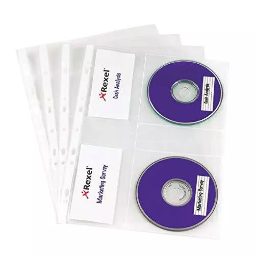 Rexel Nyrex CD Pocket Multi-Punched with Label Sections for 2 CDs A4 Clear Ref 2