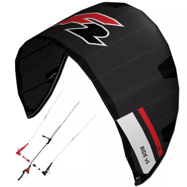 Kite Set F2 Ride V5 Black - 5 7 9 12 Qm + Control Bar - Crossover Delta Kite