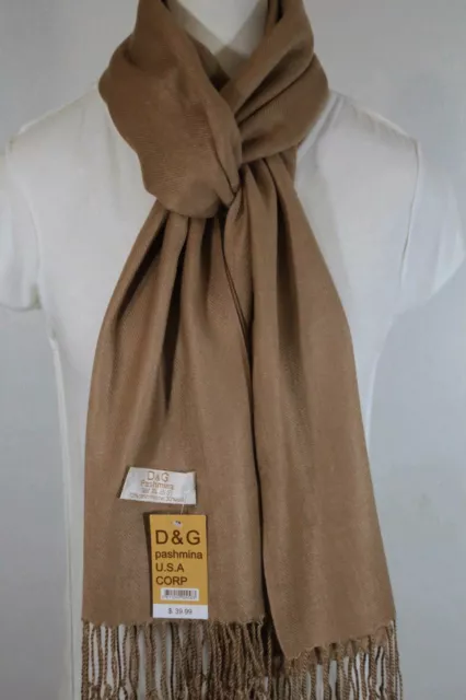 DG Women's Pashmina Scarf Shawl Wrap-Silk.Cashmere~Solid Camel.Soft*030