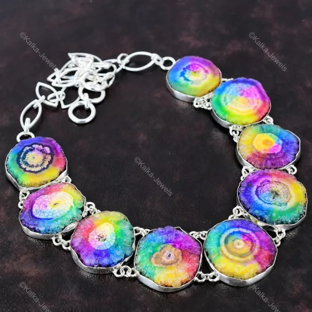 Rainbow Solar Quartz Druzy Necklace 925 Sterling Silver Adjustable Dainty Jewelr