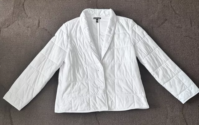 Eileen Fisher Women's Jacket Size (S) White Quilted Organic Cotton Shawl Collar