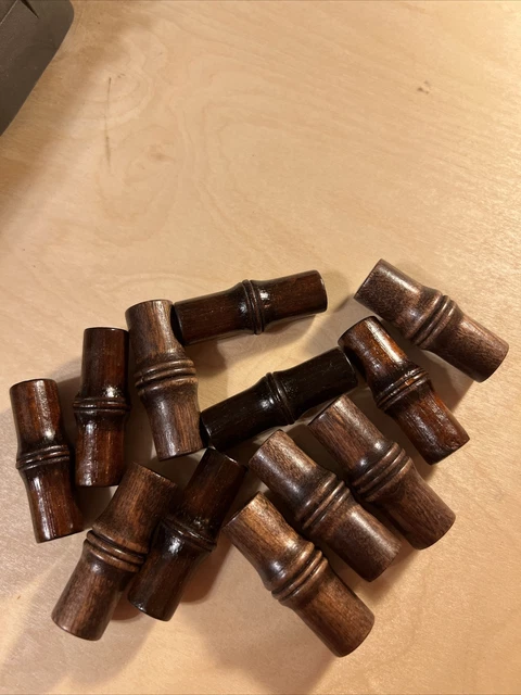 (12) Vintage Dark Wood Barrel Macrame Craft Wooden Beads 1.75” Retro MCM Boho