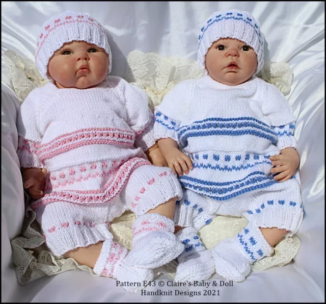 Baby Or Reborn Doll Knitting Pattern E43 Romper Set 16-22" Doll Or 0-3M Baby