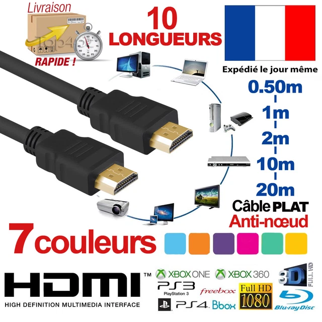 CÂBLE HDMI HD v2.0 Haute Vitesse 4K 2160p 3D 1m/2m/3m/4m/5m/7m/10m nylon  coton EUR 8,99 - PicClick FR