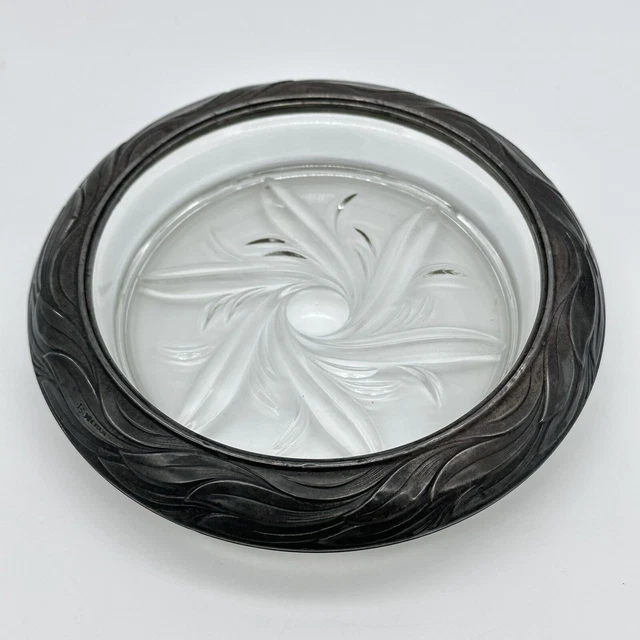 Frank M Whiting Sterling Rim 6.75” Art Nouveau Deco Leaf Pattern Ashtray Coaster