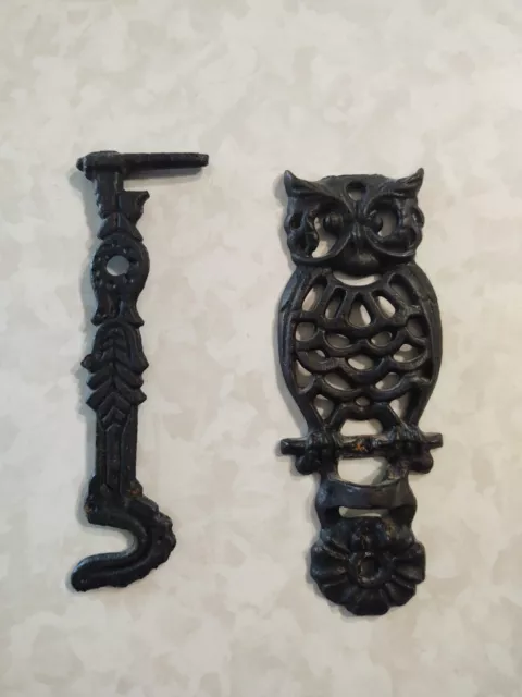 1970s Cast Iron Gothic OWL Wall Mount Swivel Arm Plant Hanger Bracket Hook Black