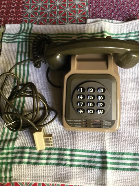 Téléphone Ancien PTT Socotel S63 Alcatel - 1973, Marron Et Kaki, Très Bon état