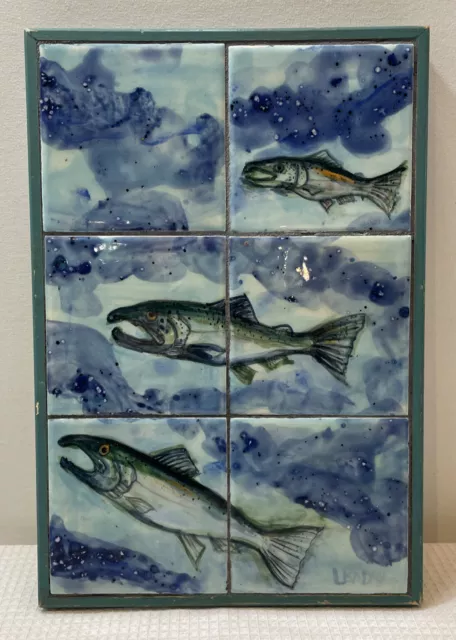 CERAMIC TILE ART Undersea Fish Wall Mural Signed And Framed