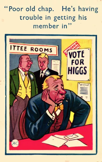 Political Comic Postcard C1950 Ballot Box Voting Getting his Member in Rosette