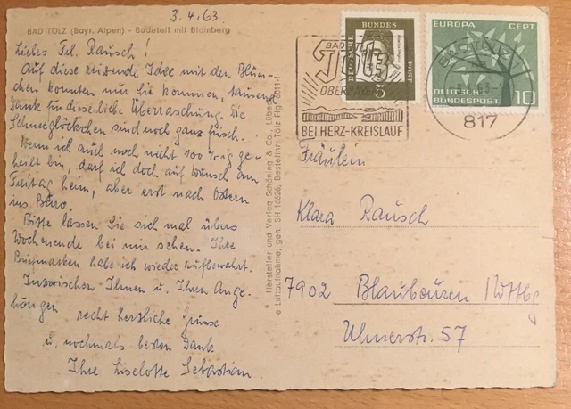 AK Bad Tölz Badeteil mit Blomberg 1963   Michel Nr.347/383 Bund 5+10 Pf.