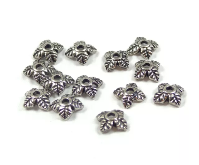 50 Leaf Bead Caps Antique Silver Tone 6mm Jewellery Findings J00468G