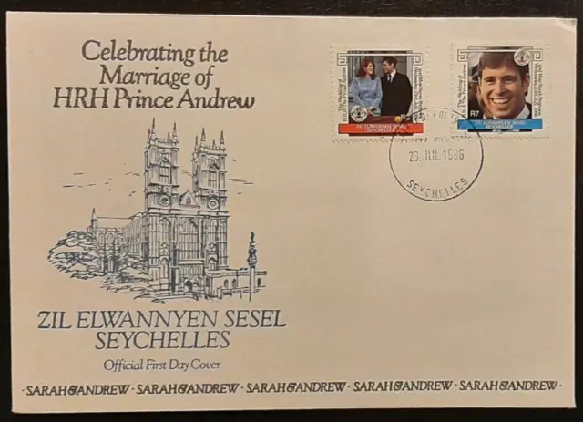 (SYC-201) SEYCHELLES 1986 Zil Elwannyen Royal Wedding OFFICIAL FIRST DAY COVER