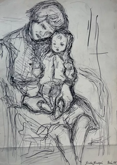 Dibujo Esbozo Madre Con Niño Gerda Gundorph Jörgensen 1934 #78