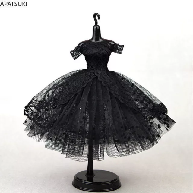 Black Lace Polka Tutu Dress For 11.5" Doll Outfits Clothes Gown Handmade Doll