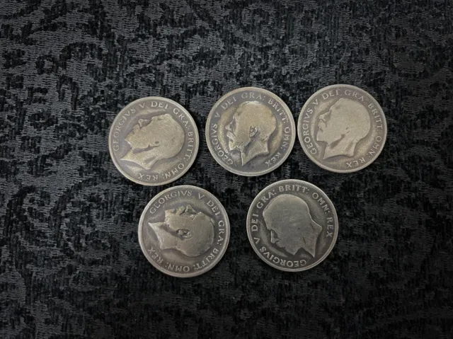 Hand crafted Soft George V British Silver Half Crown Coin set-5 Coins(ungimmick)
