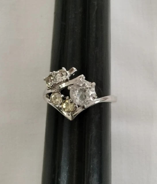 Vintage Silver Tone PARK LANE Cocktail Ring, Size 8, Clear Stones