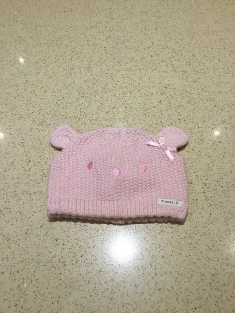 Baby Girl's Pink Bear Spring Winter Hat Age 6-12 Months
