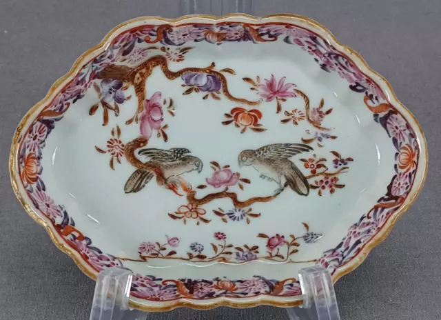 18th Century Chinese Export Qianlong Hand Painted Birds Small Spoon Tray